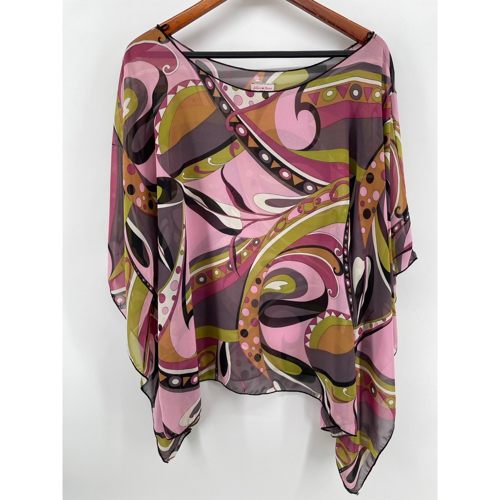 Flowy Top Womens Large* Pink Psychedelic Retro Artsy 70s 80s Hippie Whimsical